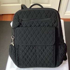 Vera Bradley Black Quilted Backpack with Moka Pot Charm.
